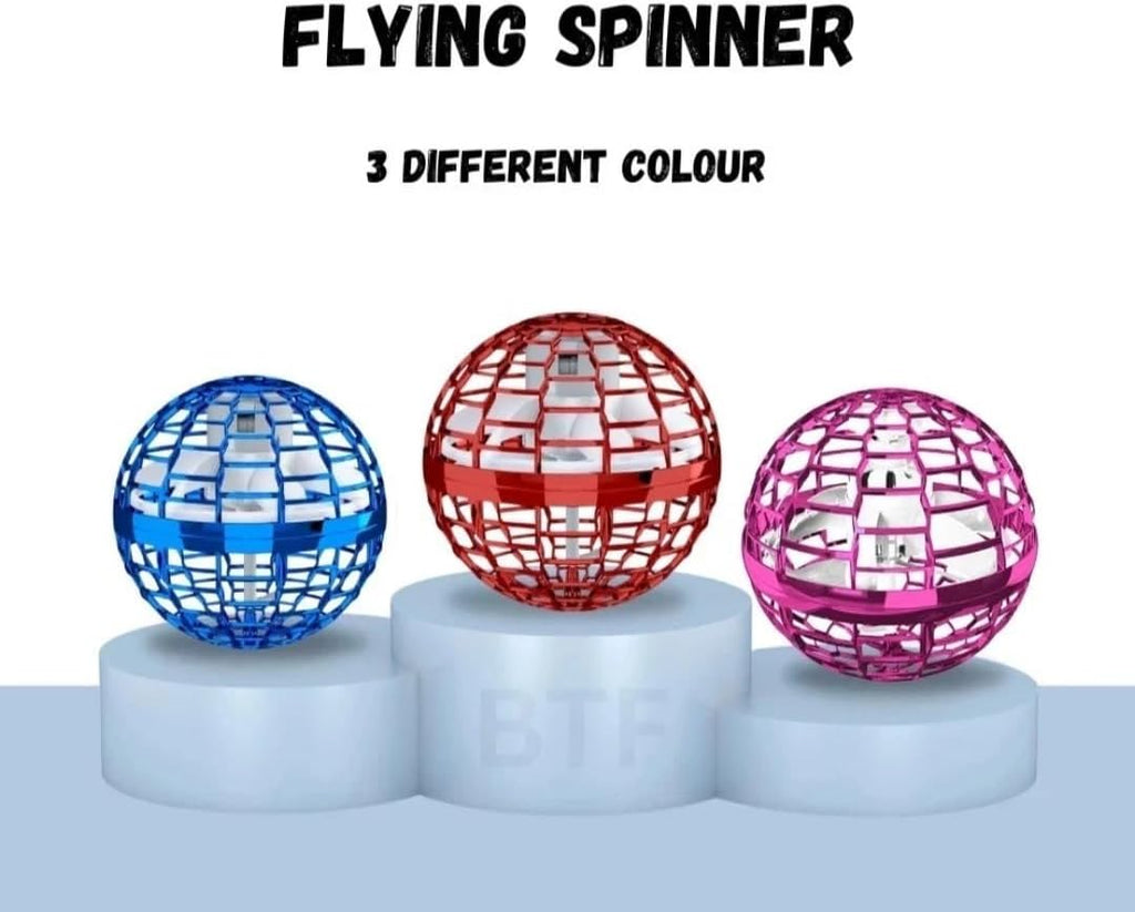 FLYING BALL UFO TOY WITH LED LIGHTS, AUTO-SPINNING & BOOMERANG EFFECT.
