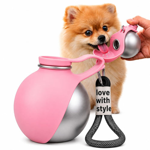 2-IN-1 STAINLESS STEEL DOG WATER BOTTLE WITH FOLDABLE BOWL, 285ML.