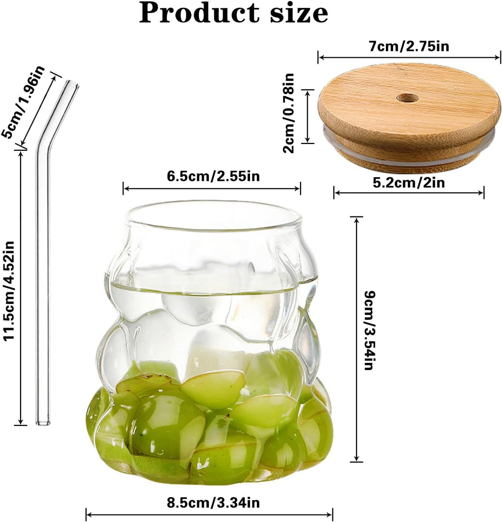 Bubble Glass Cup with Bamboo Lid & Straw