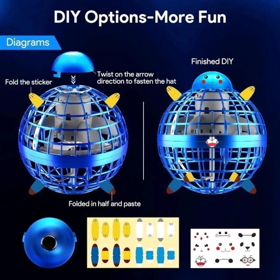 FLYING BALL UFO TOY WITH LED LIGHTS, AUTO-SPINNING & BOOMERANG EFFECT.