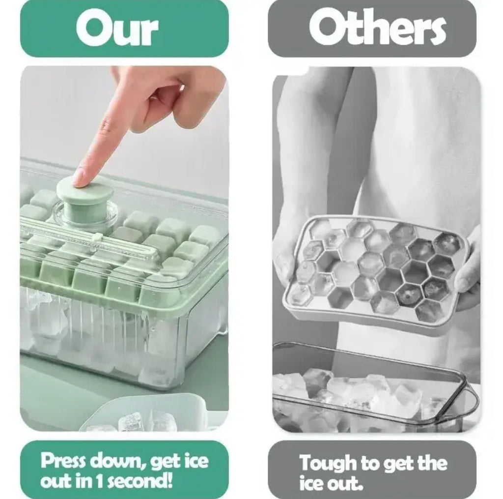 Creative One Button Press Type Ice Box, Silicone Ice Cube Tray Mould, Ice Box with Ice Scoop