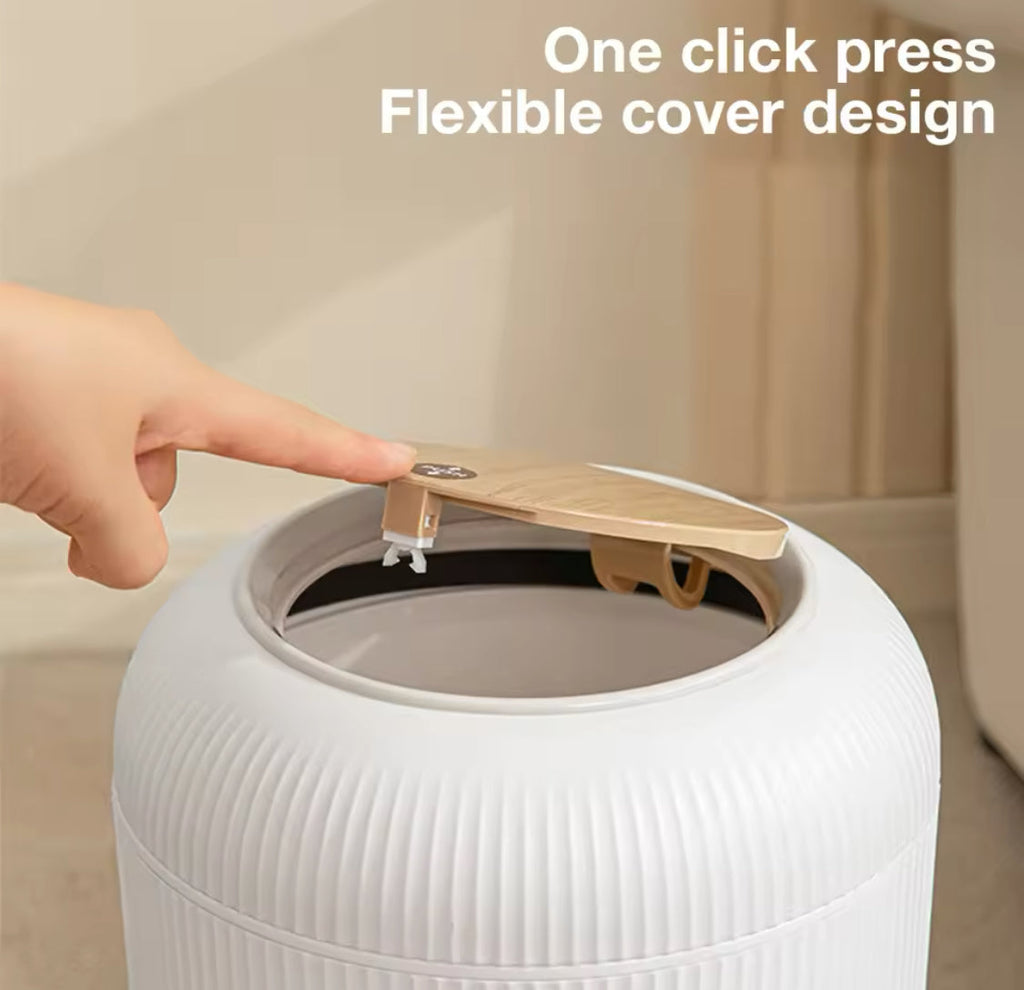 Wooden Pattern Trash Can, Creative Kitchen Dust Bin With Press Cover, Living Room Toilet Garbage Container, Foot Imitation Wood Rubbish Can, Bathroom Kitchen Garbage Bucket