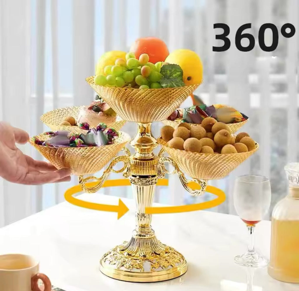 Vintage Style Luxury Rotating Fruit Tray, Rotating Snack Serving Tray, Snack Dried Fruit Plate, Fruit Tray Serving Tray With Stand