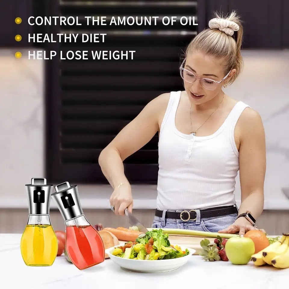 Oil Spray Pot, 200ml Cooking Oil Bottle, Stainless Steel Pump Oil Dispenser, BBQ Cookware Tool,  Leak Proof Bottles with Non Slip Handle, Automatic Cap and Stopper for Kitchen Cooking