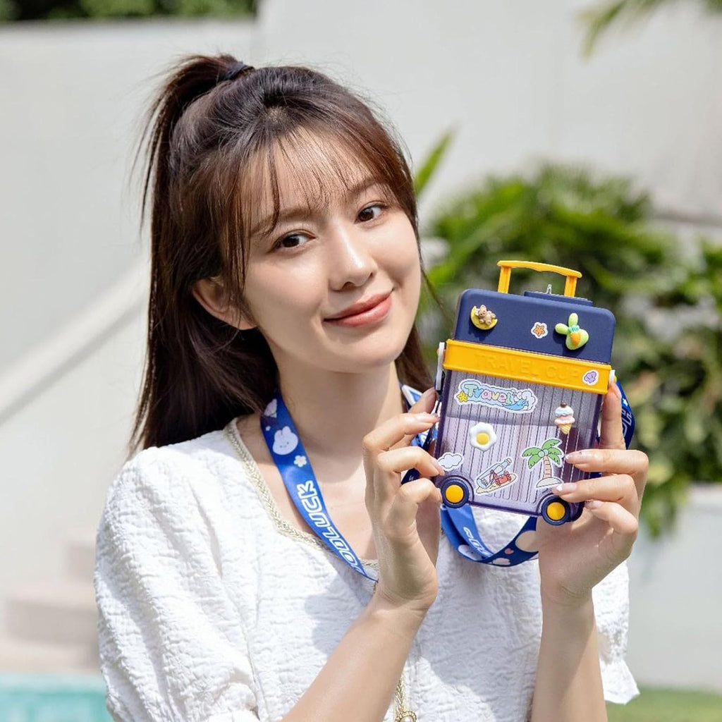 Briefcase Travel Cup, 450ml Plastic Water Cup with Straw Briefcase Shape Kids Water Bottle, Portable Drinking Cup for Girls Boys School, Easy to Carry Sports Bottles for Girls and Boys