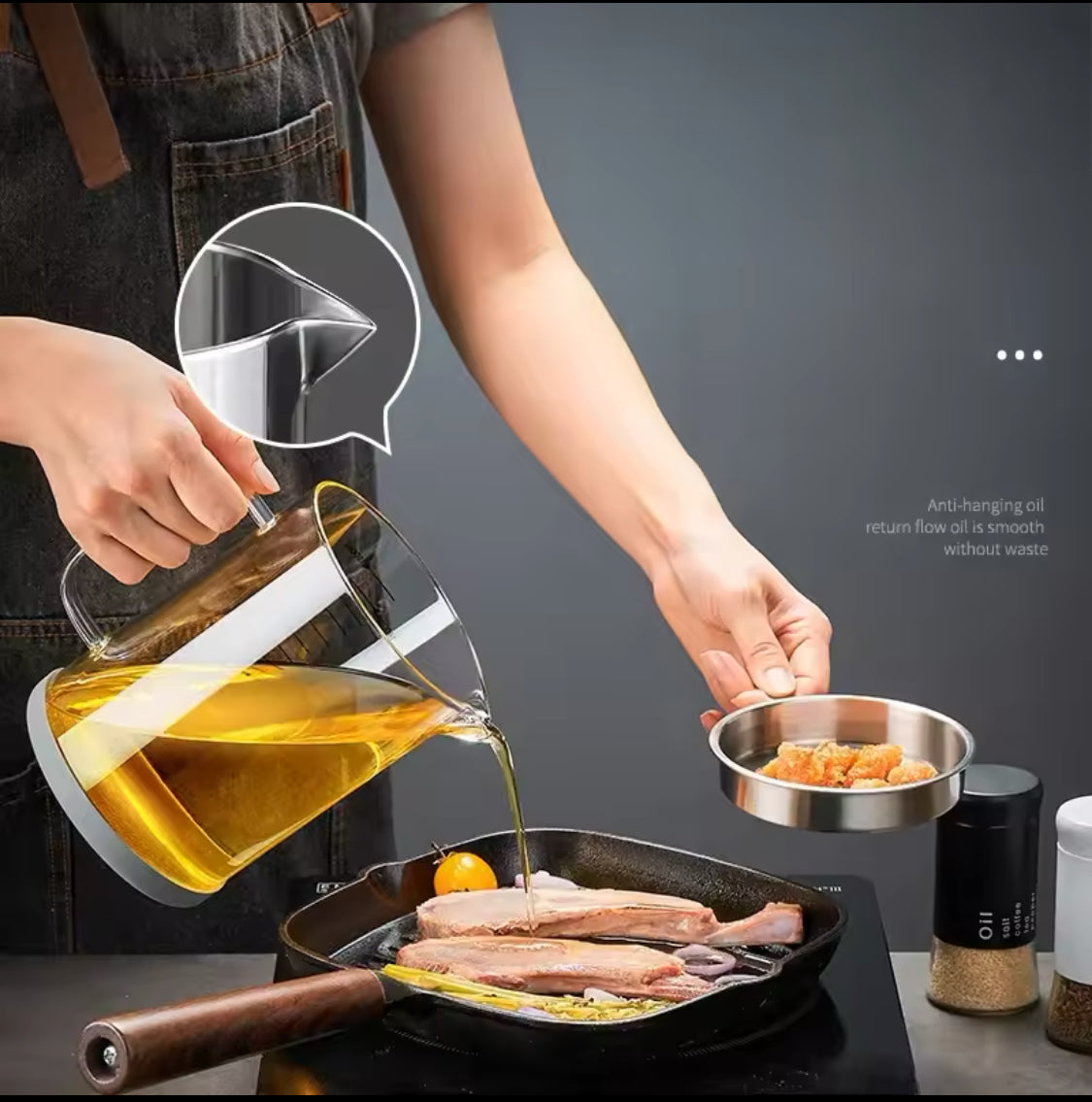 Transparent Glass Oil Filter Jar With Scale, Filter Oil Storage Tank, Oil Filter Pot, Filter Oil Pot With Stainless Steel Fry Strainer, Oil Container Jar, Glass Oil Kettle