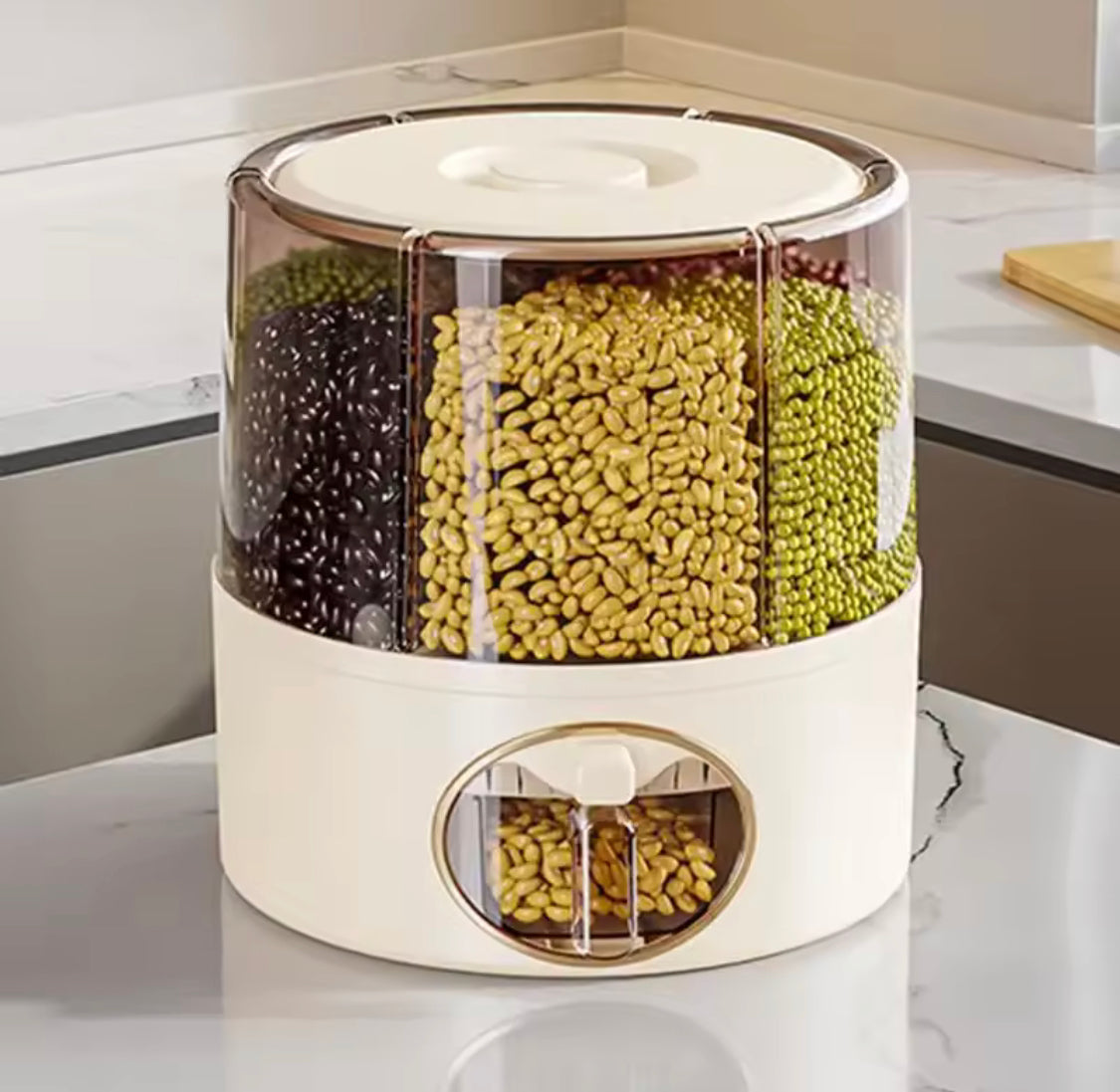 6 Grid Food Grain Storage Container, Kitchen Storage Bucket, 6 Grid Rice Dispenser, Rotating Cereal Container