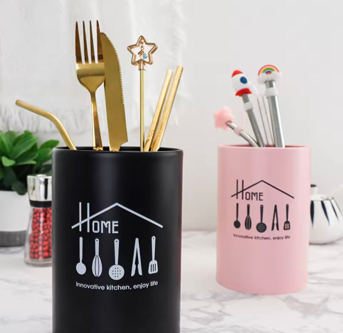 Metal Design Chopstick Holder, Creative Kitchen Tableware Spoon Holder, Chopstick Storage Barrel