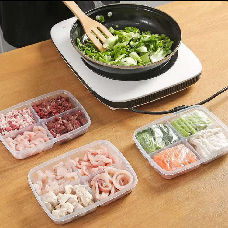 Transparent Four Grid Box, Food Storage Container, Storage Box Frozen Meat Compartment