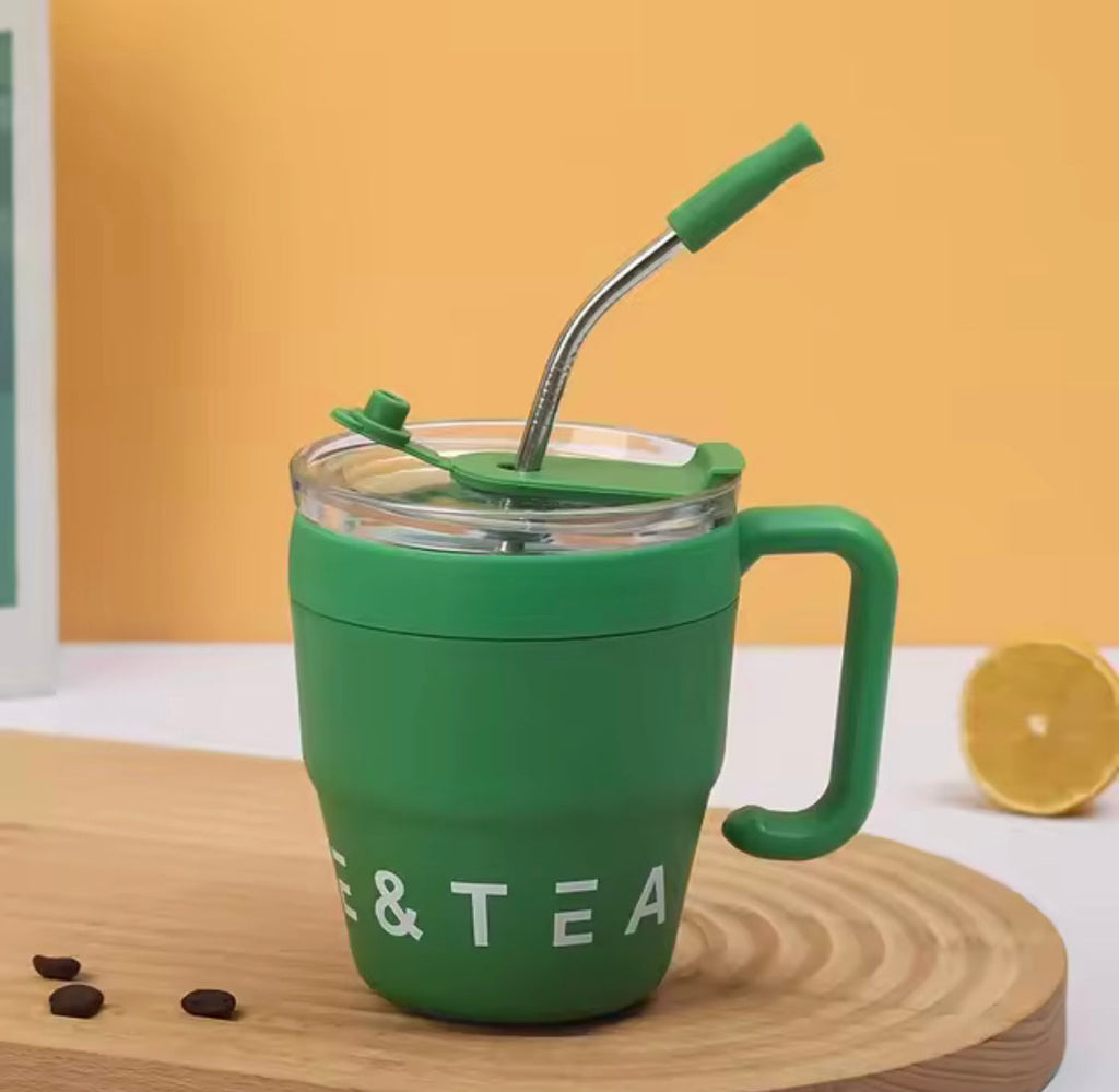 480ml Straw Covered Coffee Mug, Stainless Steel Insulated Cup, Hot/Cold Beverage Cup, Stainless Steel Thermos Mug, Office Outdoor Coffe Mug