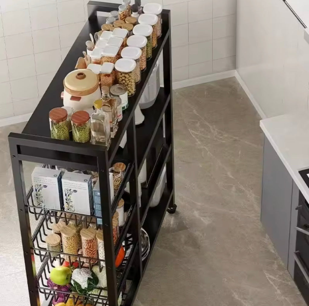 Multilayer Storage Rolling Cart, Moveable Kitchen Storage Rack With Baskets, Multifunctional Kitchen Organizer