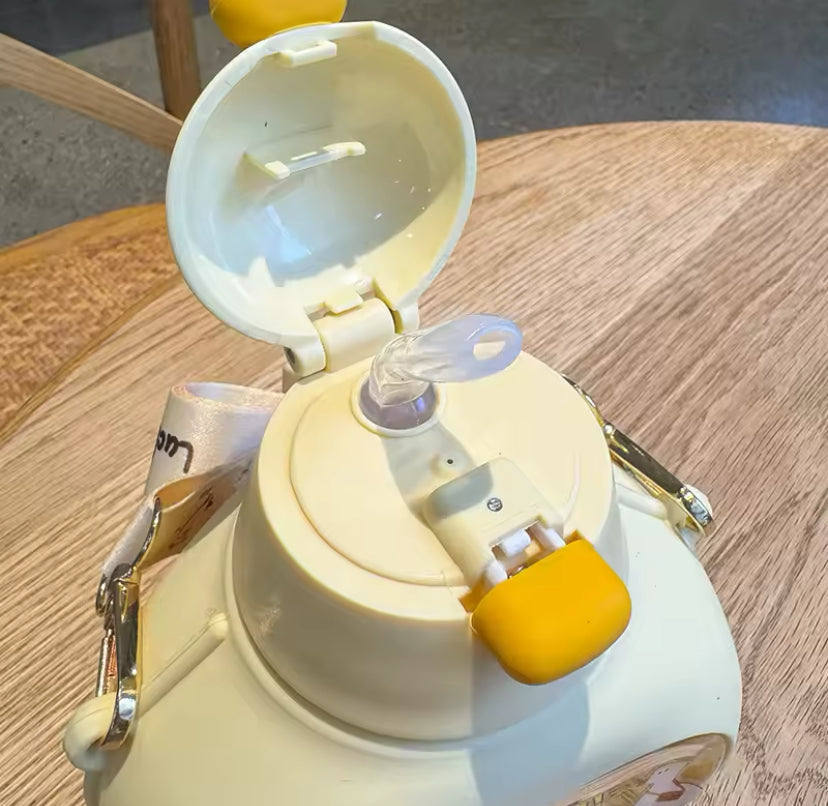 650ML Kawaii Kids Water Bottle, Large Capacity Plastic Straw Drinking Cup, Kids Water Bottle