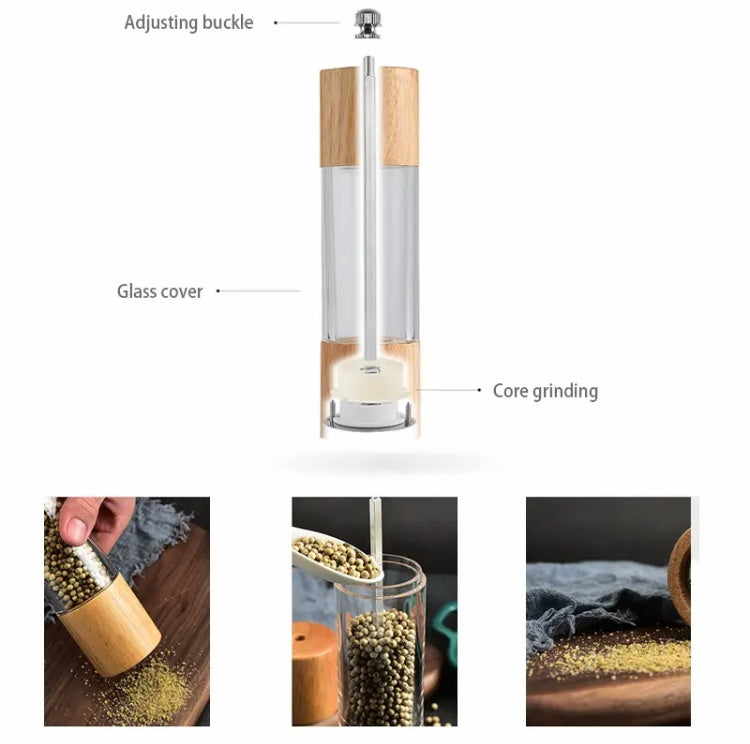 Manual Sea Salt Pepper Grinder, Cylindrical Wooden Salt and Pepper Grinder, Kitchen Seasoning Tool