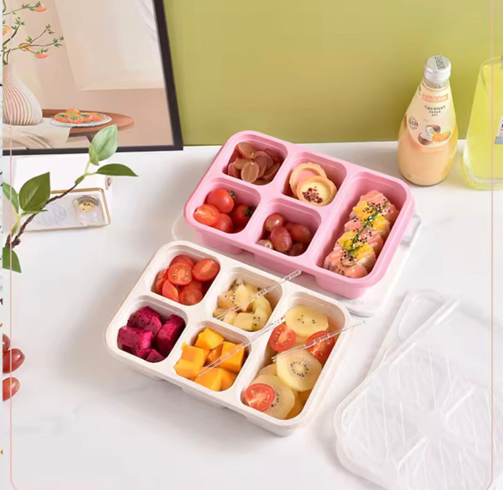5 Compartment Lunch Box With Transparent Lid, Heat Resistant Leak Proof Fruit Box, Durable Bento Lunch Box, Meal Prep Organizer