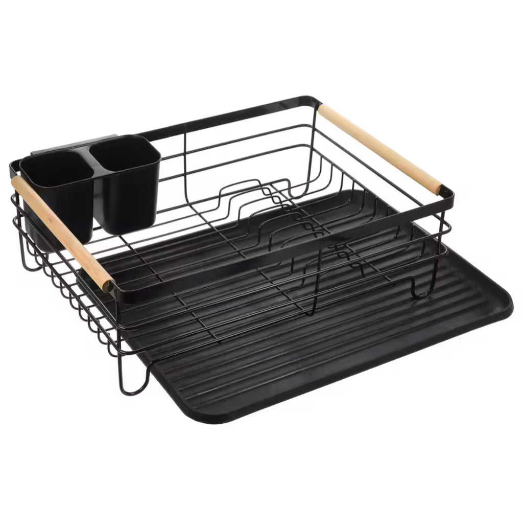 Stainless Steel Kitchen Dish  Storage Rack, Wooden Handle Dish Storage Holder, Chopsticks And Utensils Holder