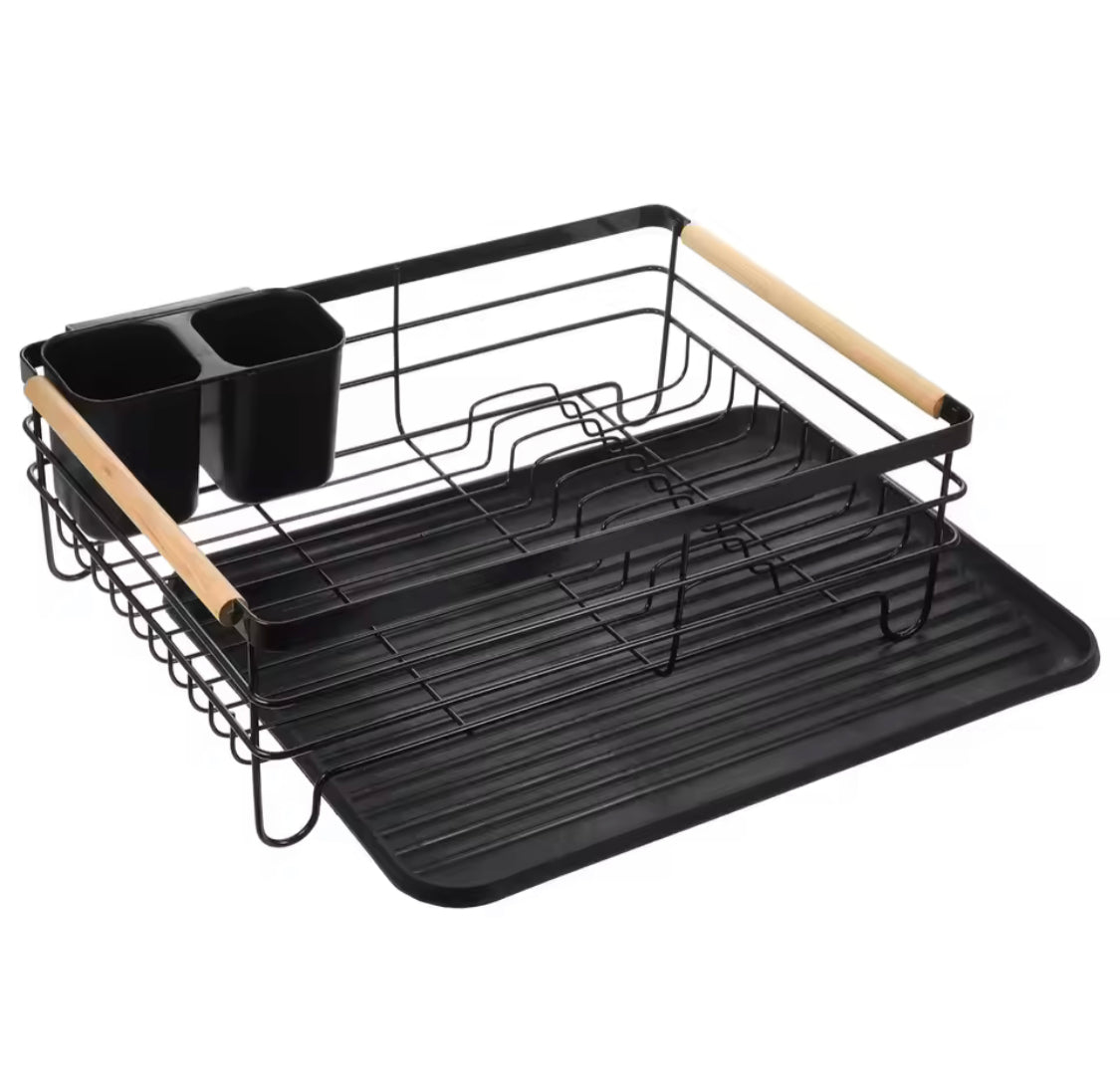 Stainless Steel Kitchen Dish  Storage Rack, Wooden Handle Dish Storage Holder, Chopsticks And Utensils Holder