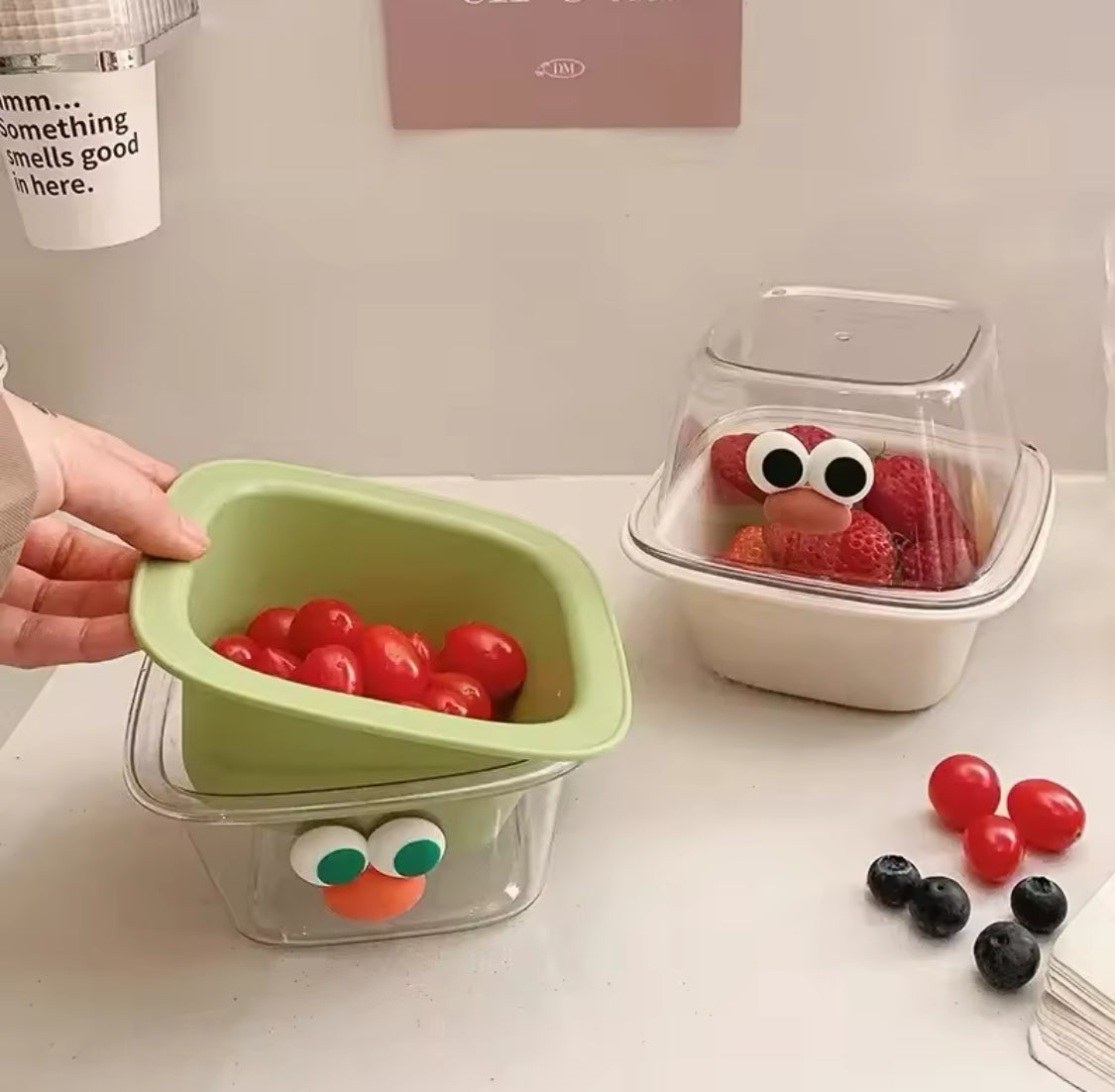 Cute Cartoon Double Layer Mini Drain Basket, Multifunctional Household Fruit Snack Storage Basket, Thickened Fruit Bowl