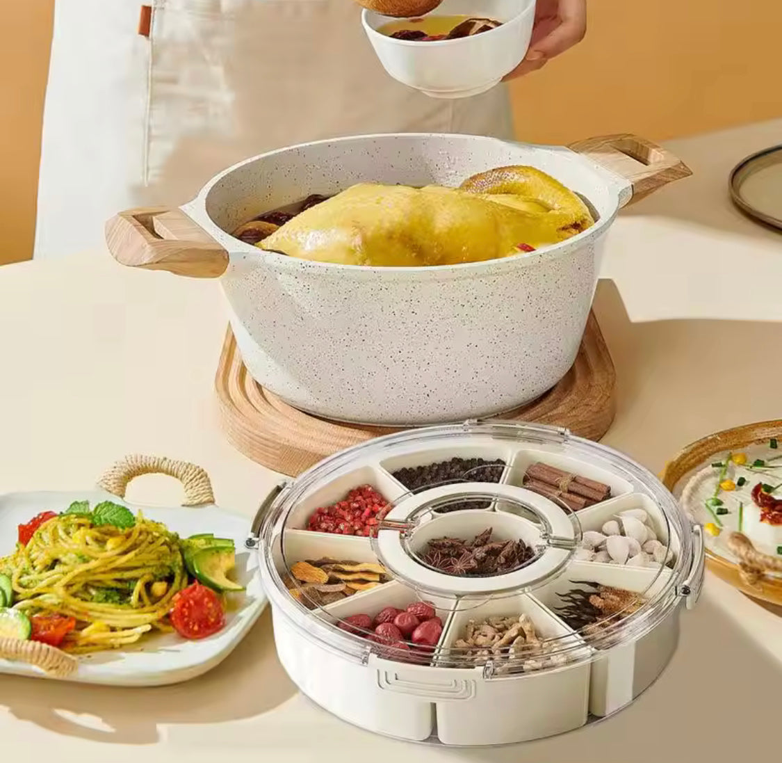 Multi Grids Seasoning Storage Box, Transparent Divided Serving Tray With Lid, Fruits Nuts Candy Spice Storage Box, Snack Container