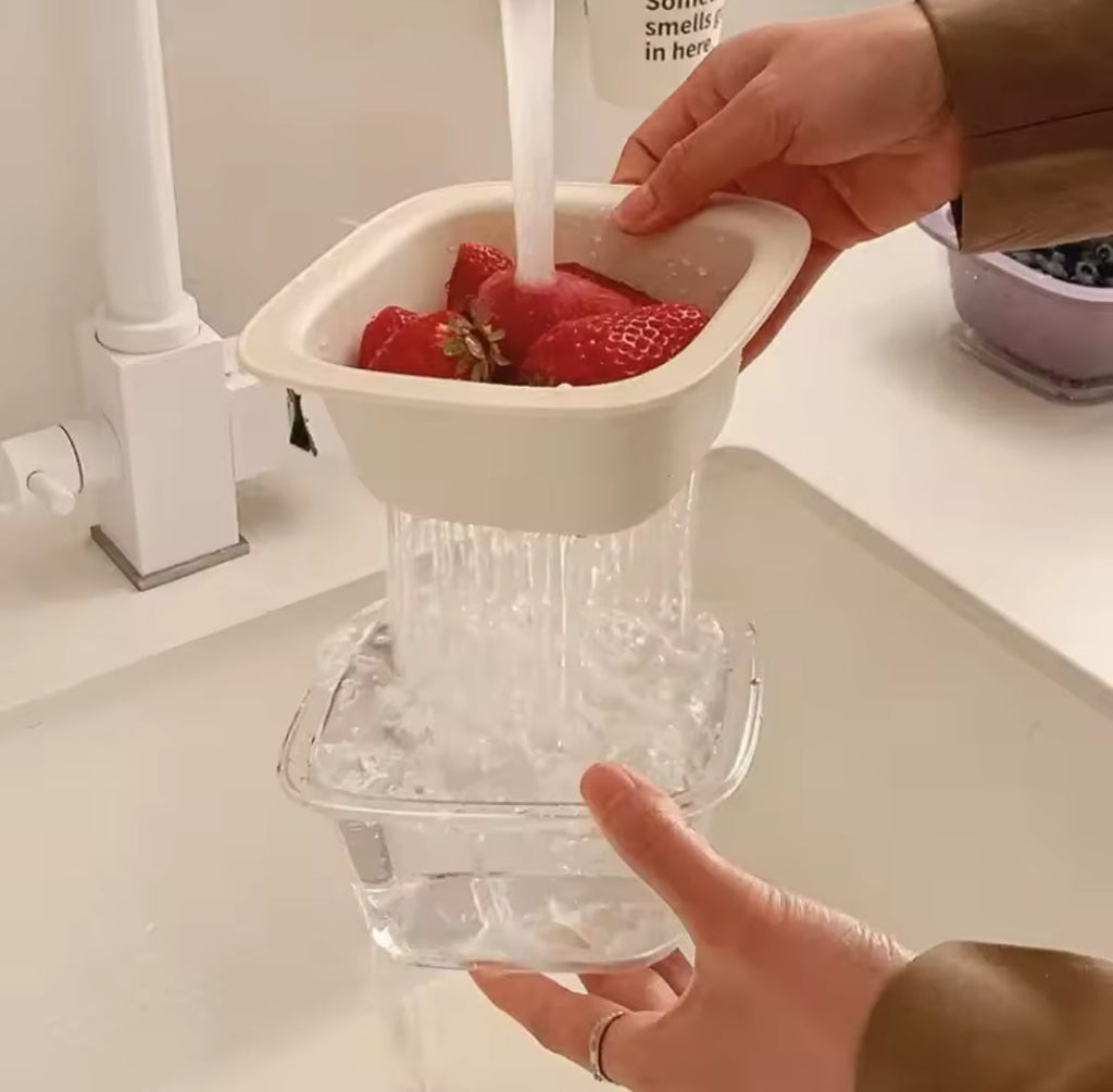 Cute Cartoon Double Layer Mini Drain Basket, Multifunctional Household Fruit Snack Storage Basket, Thickened Fruit Bowl