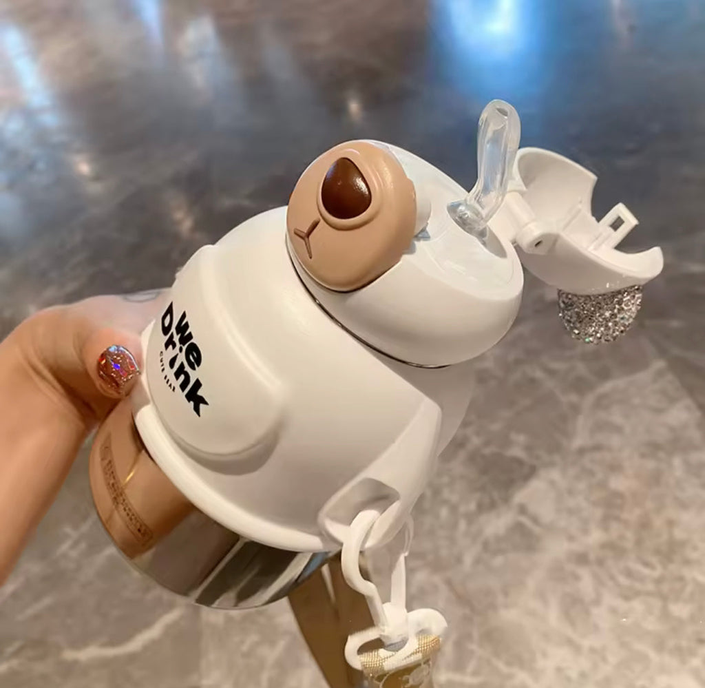 800ml Cartoon Bear Thermos, Stainless Steel Kids Thermos, Portable Thermos Bottle, Kids Water Bottle