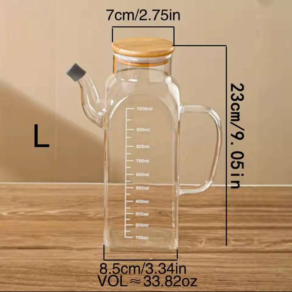 Large Capacity Glass Oil Pot, Glass Vinegar Pot With Lid, Glass Oil Dispenser For Kitchen