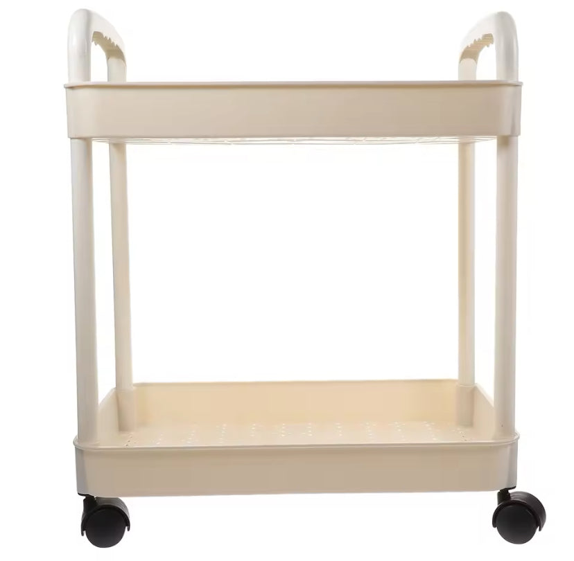 Multifunctional Two Tier Rolling Cart With Wheels, Kitchen Trolley Storage Rack, Movable Bathroom Utility Cart
