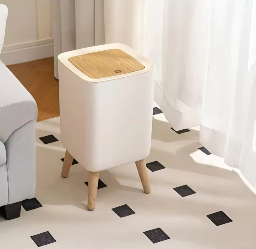 Wooden Pattern Trash Can, Creative Kitchen Dust Bin With Press Cover, Living Room Toilet Garbage Container, Foot Imitation Wood Rubbish Can, Bathroom Kitchen Garbage Bucket