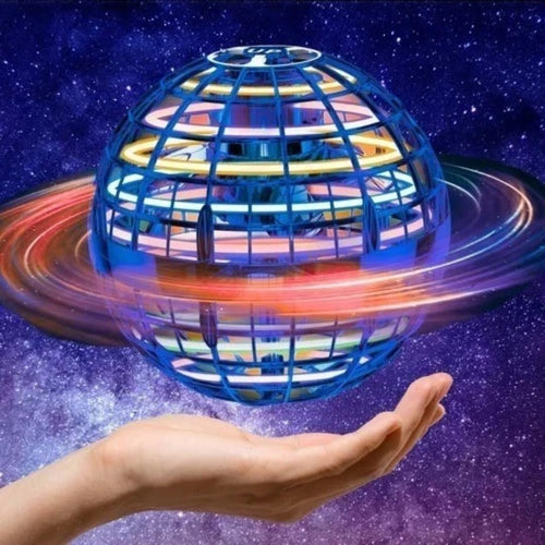 FLYING BALL UFO TOY WITH LED LIGHTS, AUTO-SPINNING & BOOMERANG EFFECT.