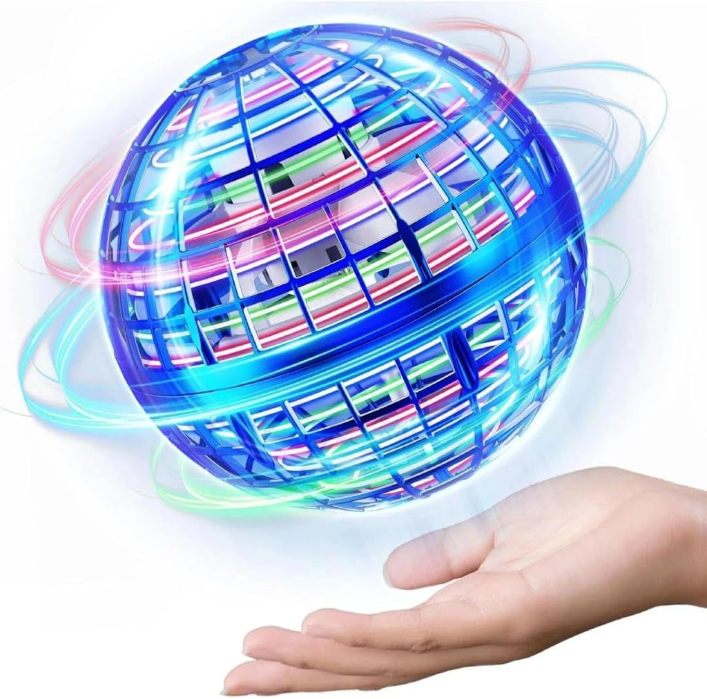 FLYING BALL UFO TOY WITH LED LIGHTS, AUTO-SPINNING & BOOMERANG EFFECT.