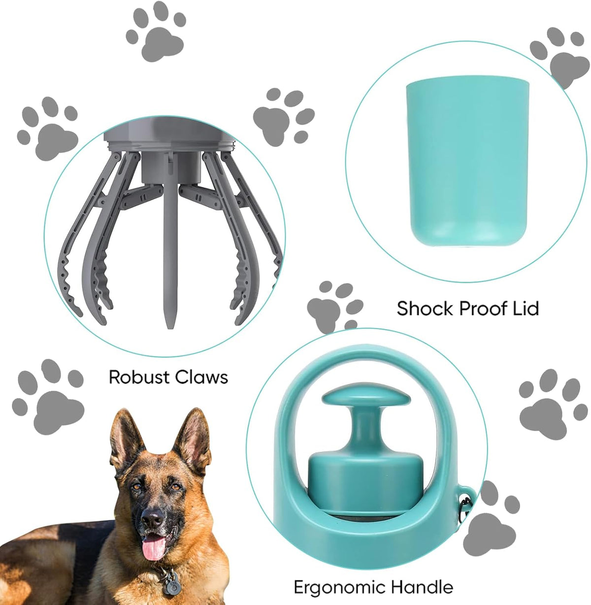 PORTABLE NO-TOUCH POOPER SCOOPER WITH 15PCS BAGS & LEAK-PROOF WASTE CONTAINER.