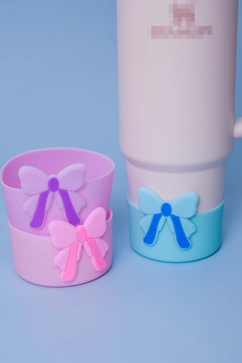 Cute Bow Silicone Cup Boot And Straw Topper, Silicone Tumbler Protective Case, Anti-Slip Tumbler Cup Boot, Dust Proof Cup Boot And Straw Topper