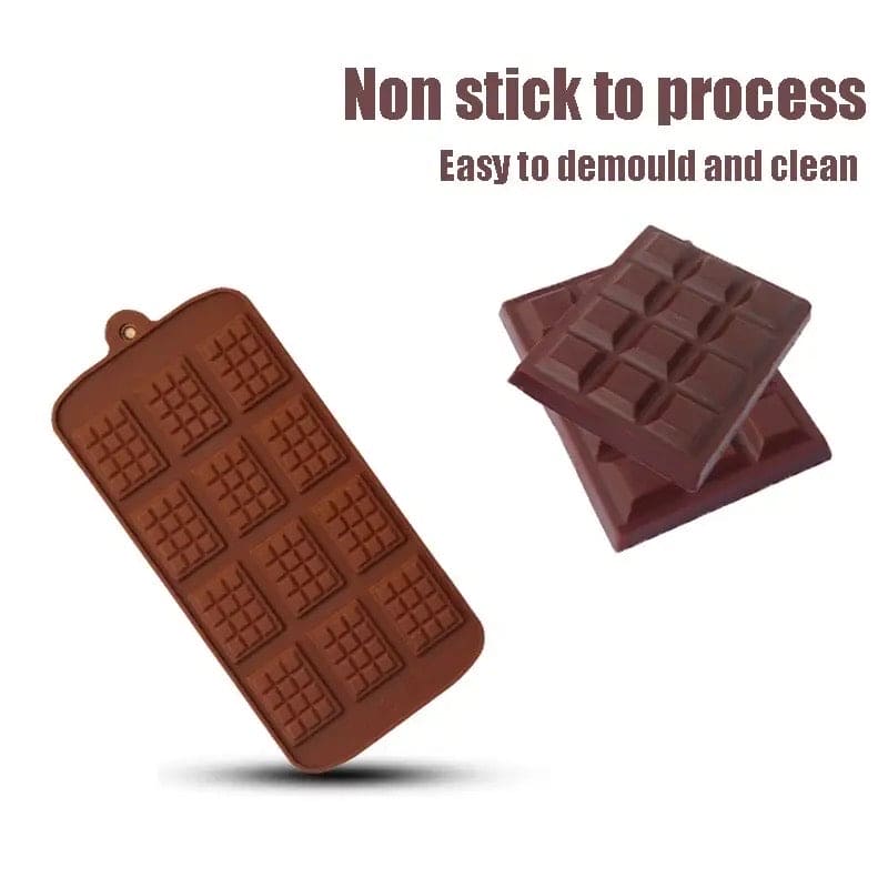 Silicone Chocolate Mini Bar Mold, 12 Even Chocolate Mold, Fondant Patisserie Candy Bar Mold, Non Stick Cake Decoration Mold, Mini Waffle Shape Mold, Flexible Clip-On Bar Trays Suitable for Chocolate, Kitchen Baking Accessories