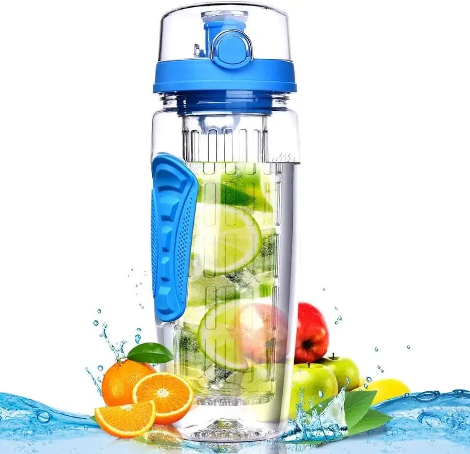 Aqua Time Infuser Water Bottle, 1L Time Tracker Bottle With Cleaning Brush, Acrylic Detox Sports Water Bottle, Triton Sports Bottle with Flip Top Lid, Fruity infusing Water Bottles for Women & Men -