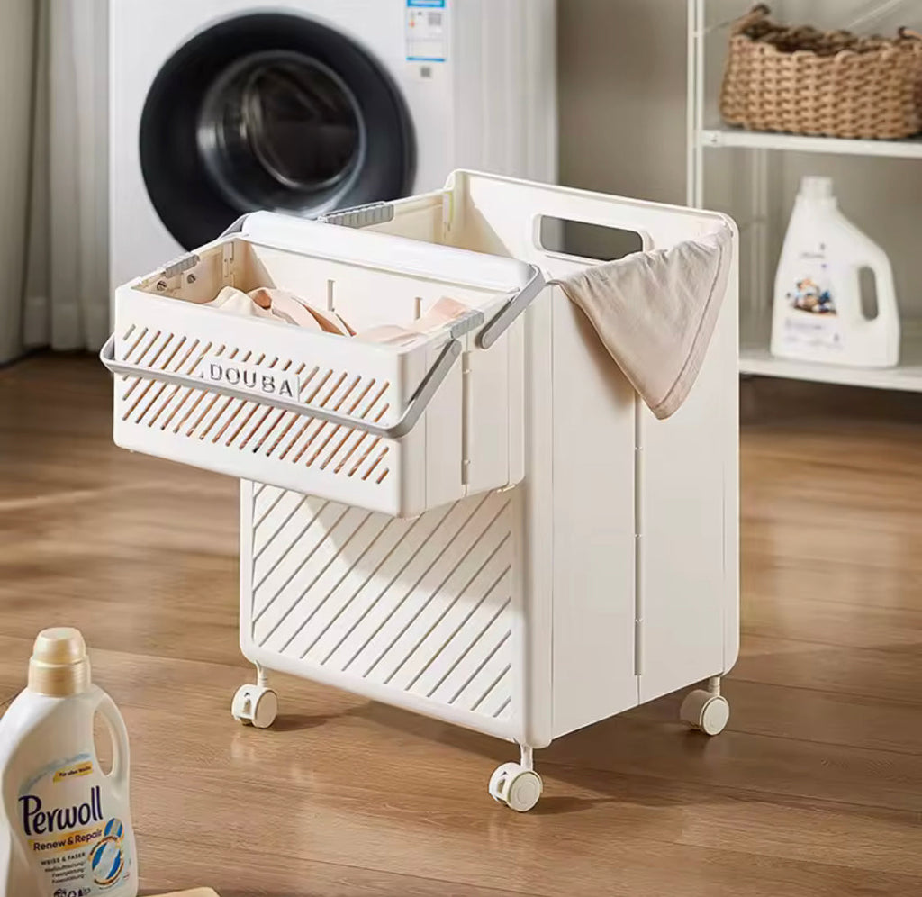 Foldable Clothes Storage Basket With Wheels, Multifunctional Laundry Basket, Household Large Capacity Bathroom Storage Basket