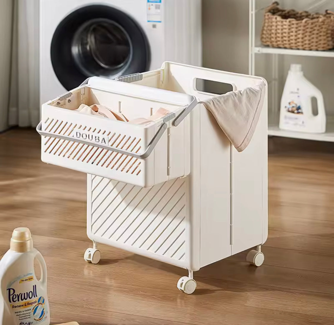 Foldable Clothes Storage Basket With Wheels, Multifunctional Laundry Basket, Household Large Capacity Bathroom Storage Basket