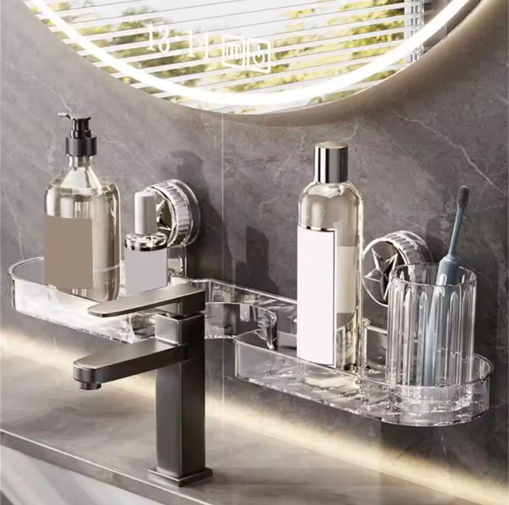 Bathroom Sink Faucet, Star Shaped Suction Cup Rack, Drainage Wall Hanging Storage Shelf, Single Layer Plastic Sticking Shelf