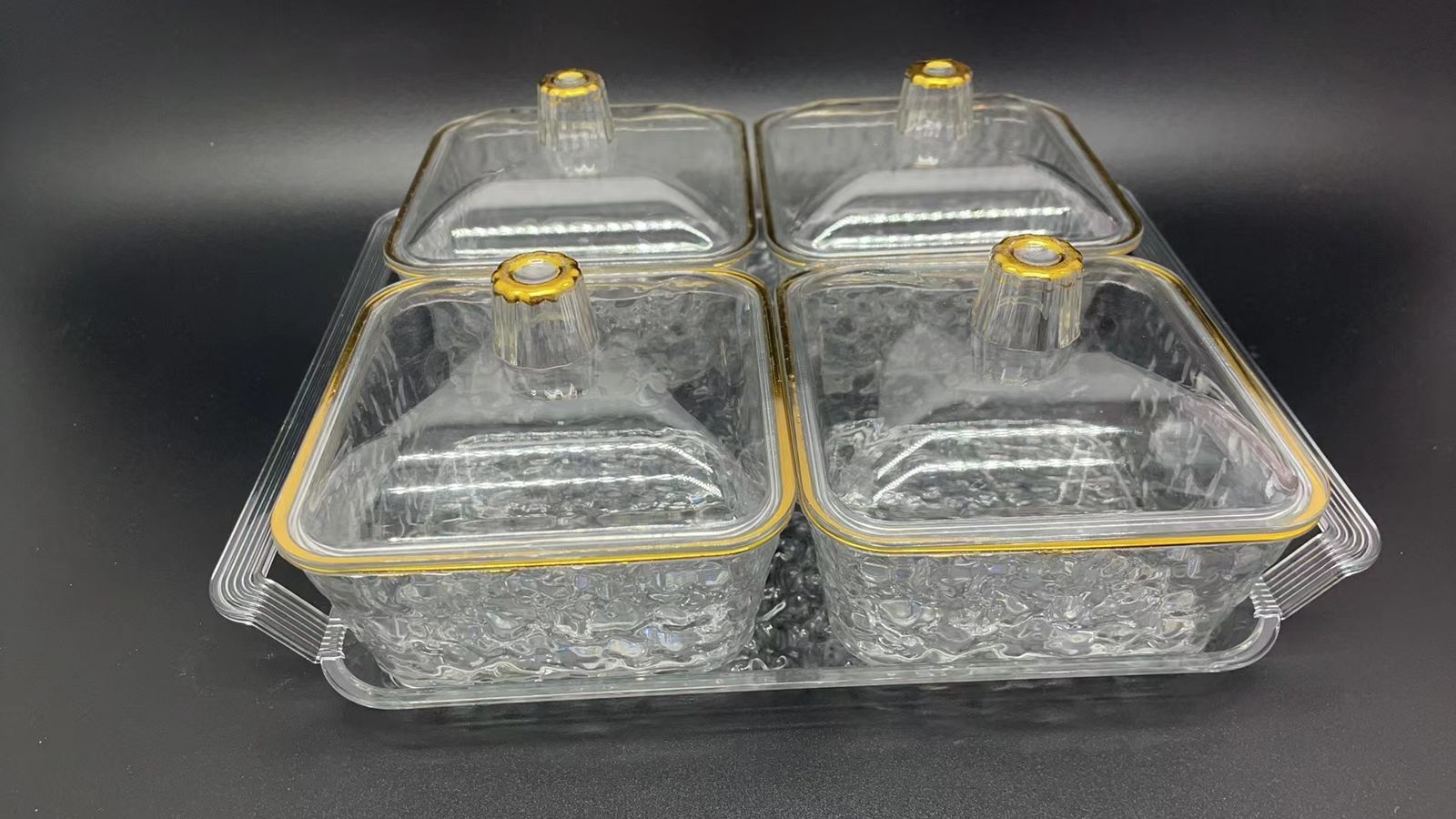 Acrylic 4pcs Candy Storage Tray Set, Serving Fruit Tray With Glass Acrylic Lid, Desktop Candy Container