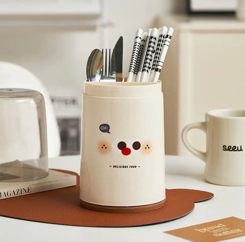 Plastic Round Cutlery Storage Organizer, Drainable Dustproof Cutlery Holder, Transparent Chopsticks Storage Box