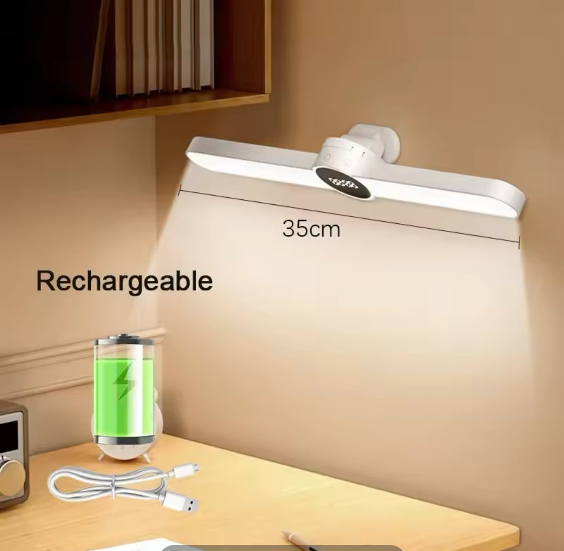 Rechargeable LED Desk Lamp,  Magnetic Stepless Hanging  Clock Table Lamp, Cabinet Closet Bedroom Desk Night Light