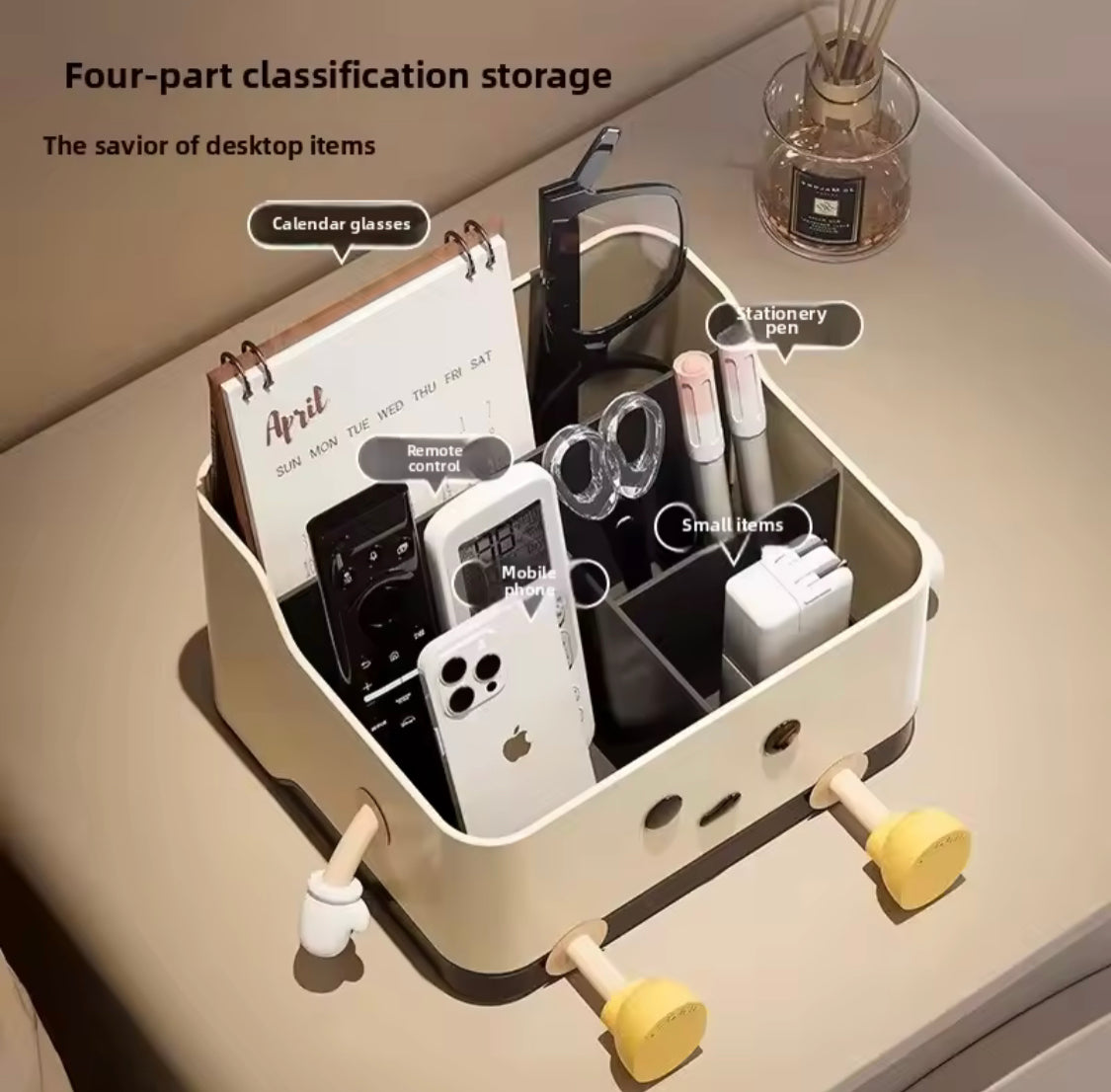 Cute Cartoon Style Desktop Storage Box, Multi Grid Countertop Cosmetic Organizer Shelf, Cute Desktop Decoration Accessories