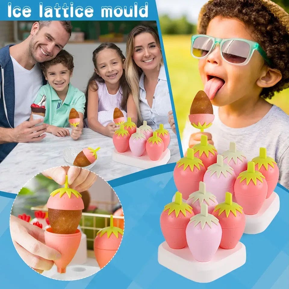 Set Of 6 Strawberry Popsicle Mold, Reusable Plastic Ice Cream Mold, Homemade Strawberry Ice Lolly Maker