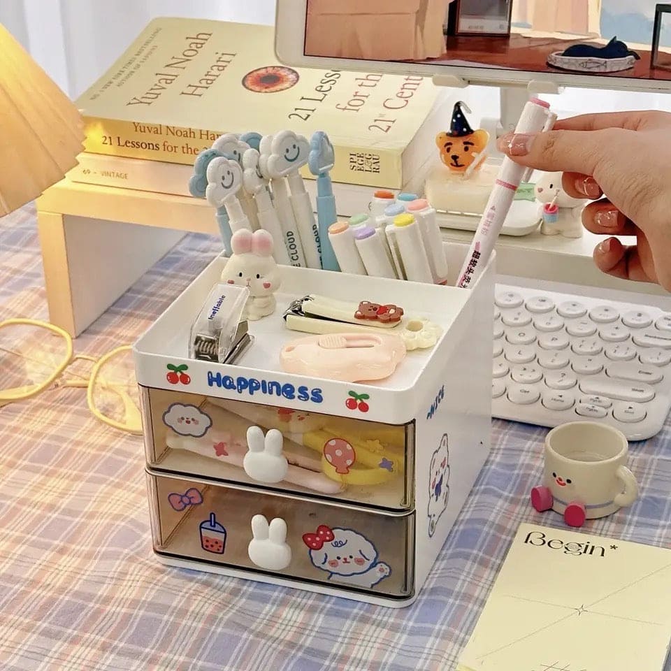 Cute Candy Stationary Organizer, Lovely Fashion Pen Holder with Sticker, Multifunctional Stationery Pencil Organizer, Large Capacity Waterproof Student Desk Holder