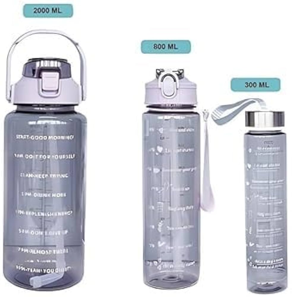 Pack Of 3 Transparent  Motivational Water Bottle, Large Capacity Water Bottle, Sports Water Bottle, Transparent Refillable Leakproof Water Bottle