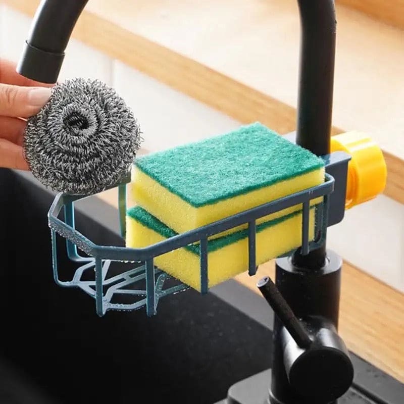 Faucet Shelf Basket, Adjustable Kitchen Sink Drain Rack, Sponge Storage Faucet Holder, Shower Gel Storage Holder, Multifunctional Kitchen Home Use Sink Sponge Organizer, Dishcloth Sponge Shelf, 360 Rotatable Sponge Holder, Plastic Floating Wall Shelves