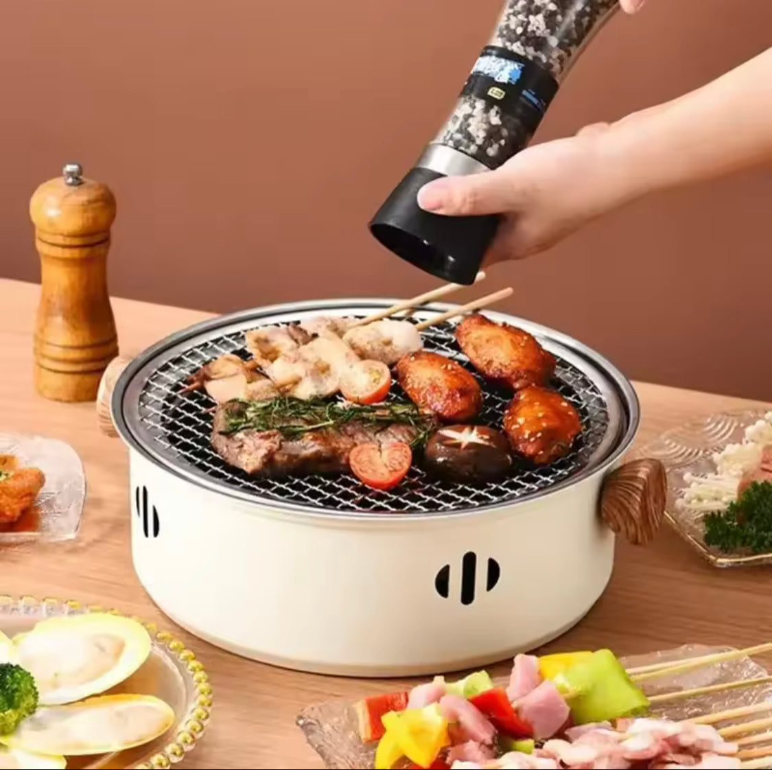 Portable Barbecue Grill Korean Charcoal Stove, Stainless Steel Split Barbecue Stove, Round Non Stick Barbecue Rack For Outdoor