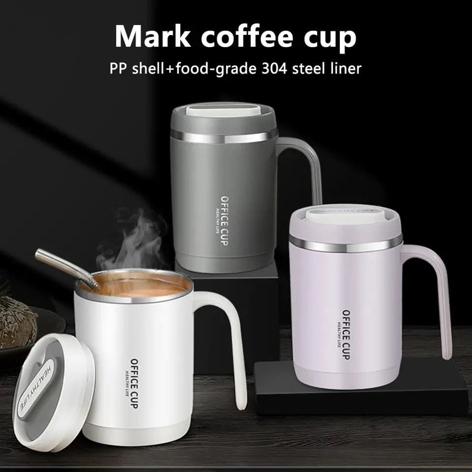 500ml Travel Carry Mug With Handle, Stainless Steel Thermos with Cup Lid, Household Office Insulated Mug, Double Anti-scald Thermal Mug, Large Capacity Beverage Cup, Home Office Coffee Mug, Coffee Milk Juice Mug with Straws &Lids Kitchen Drinkware