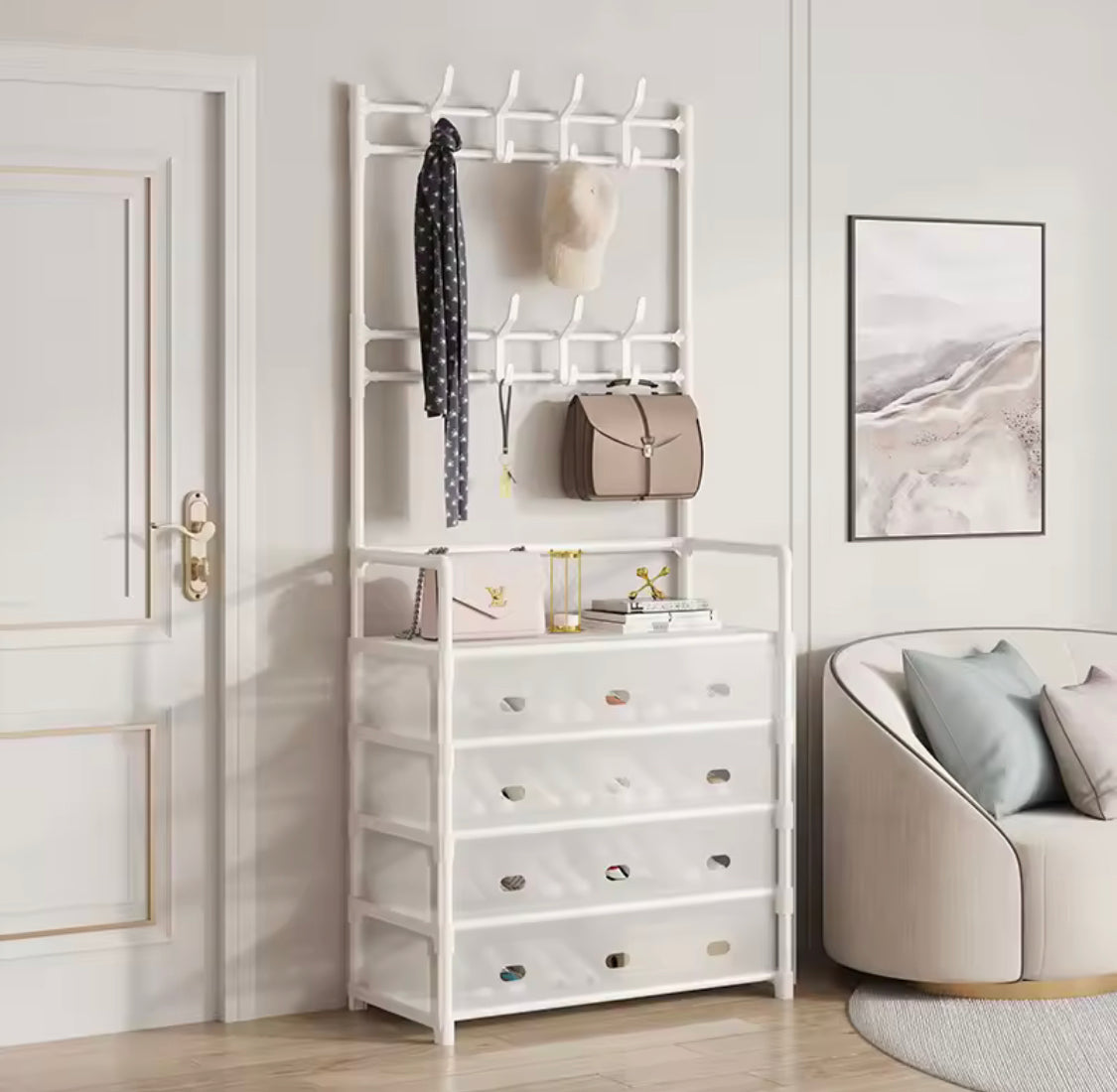 Dust Proof Multifunctional Coat And Shoes Rack, Multi Layer Shoe Storage Rack, Living Room Organizer Shelf