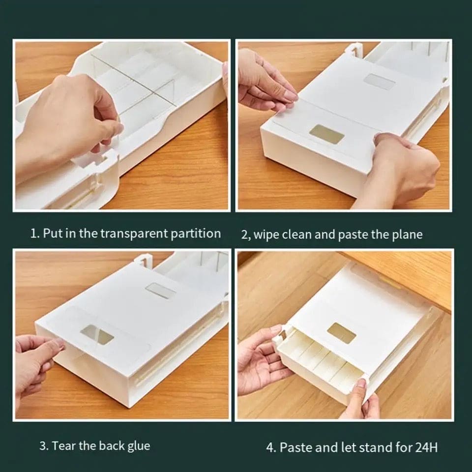 Hidden Drawer Organizer, Under Desk Drawer Storage Organizer.