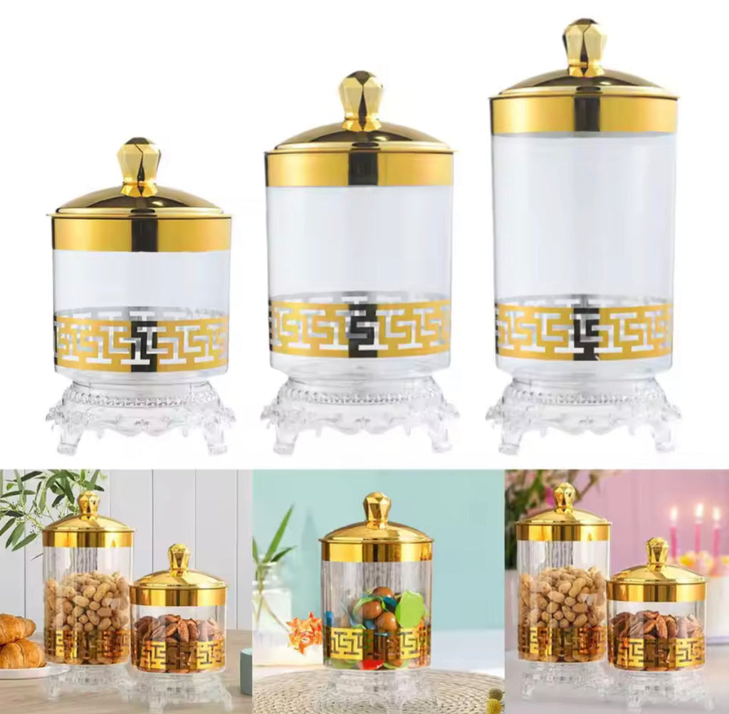 Set of 3 Candy Jar With Lid, Transparent Dry Food Storage Container, Tea Party Serving Jar, Cookie Jar