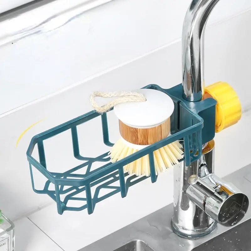Faucet Shelf Basket, Adjustable Kitchen Sink Drain Rack, Sponge Storage Faucet Holder, Shower Gel Storage Holder, Multifunctional Kitchen Home Use Sink Sponge Organizer, Dishcloth Sponge Shelf, 360 Rotatable Sponge Holder, Plastic Floating Wall Shelves